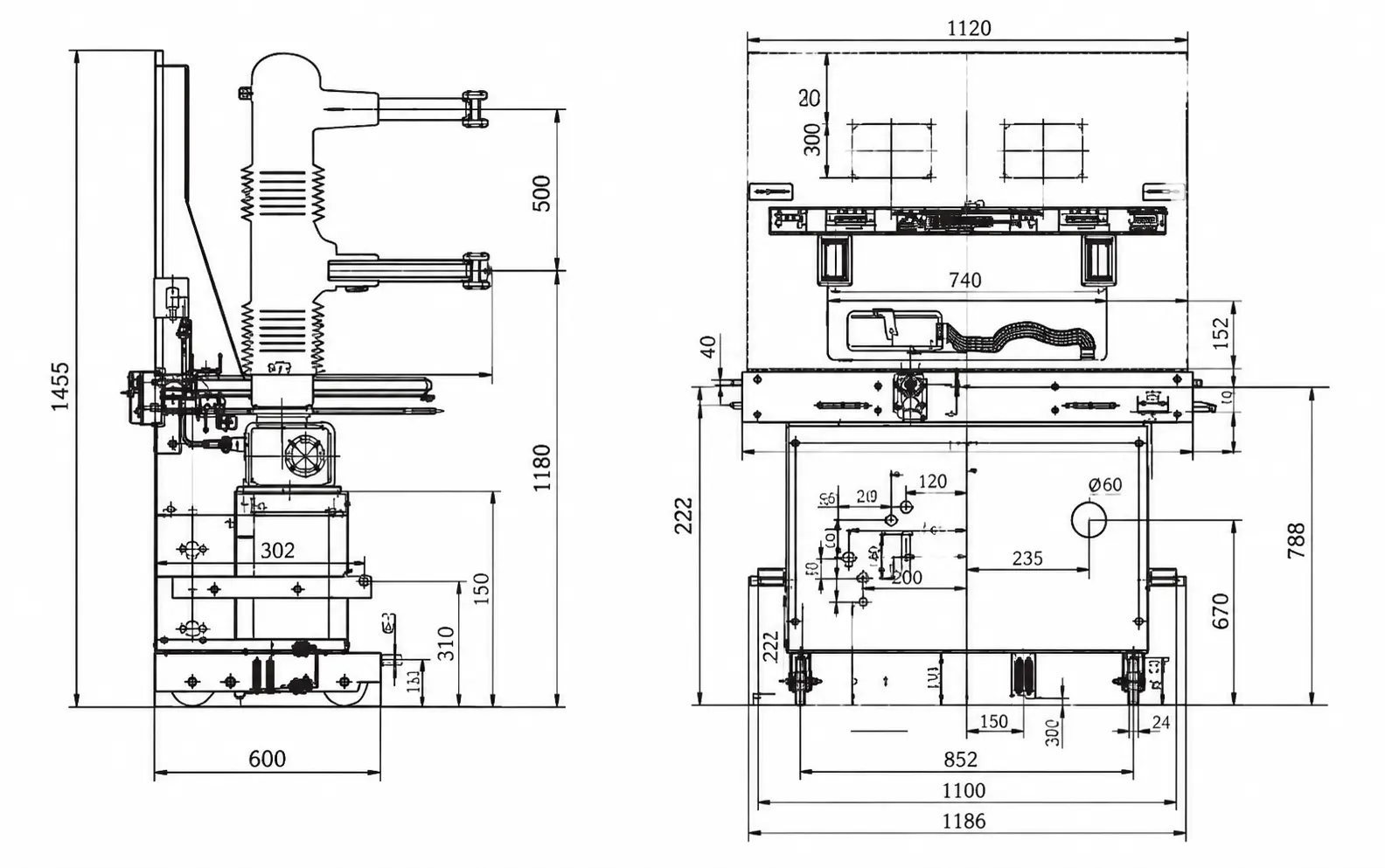 LN2-40.51250A-25-Indoor-High-Voltage-SF6-Circuit-Breaker-dimension