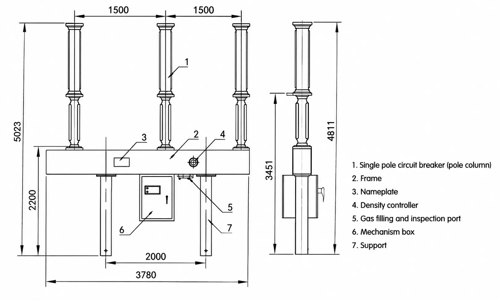 LW9-72.5-66kV-Outdoor-SF6-Circuit-Breaker-dimension