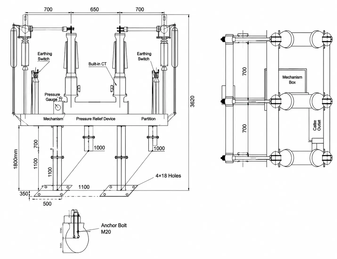 zcw-10-40.5-L(G)-Outdoor-Open-Type-SF6-Gas-Insulated-Switchgear-dimension