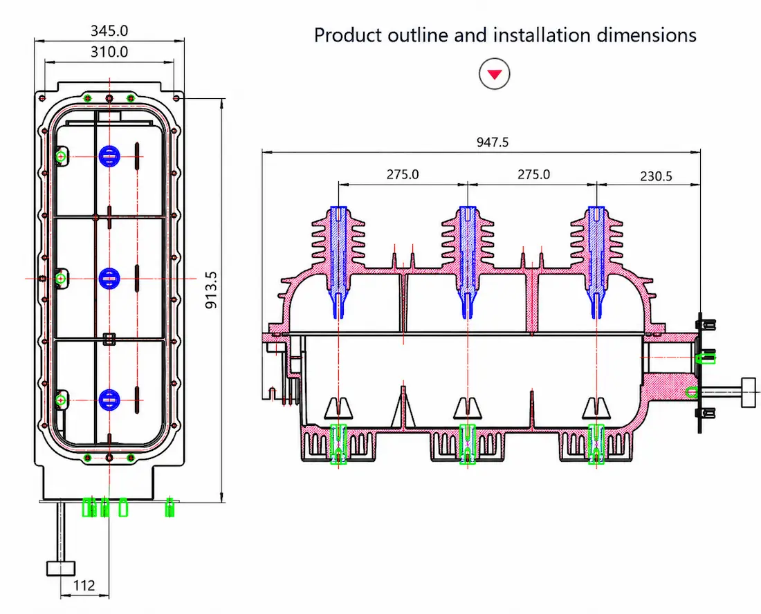 FLN36-24D SF6 Load Break Switch-Indoor Solution for Safe 24kV Distribution dimension