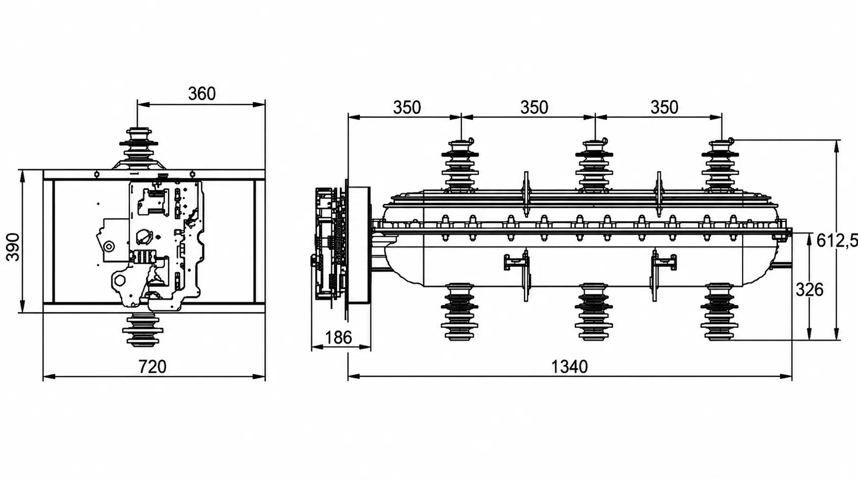 FLN36-40.5D SF6 Load Break Switch-Indoor Solution for Safe 36-40.5kV Distribution dimension