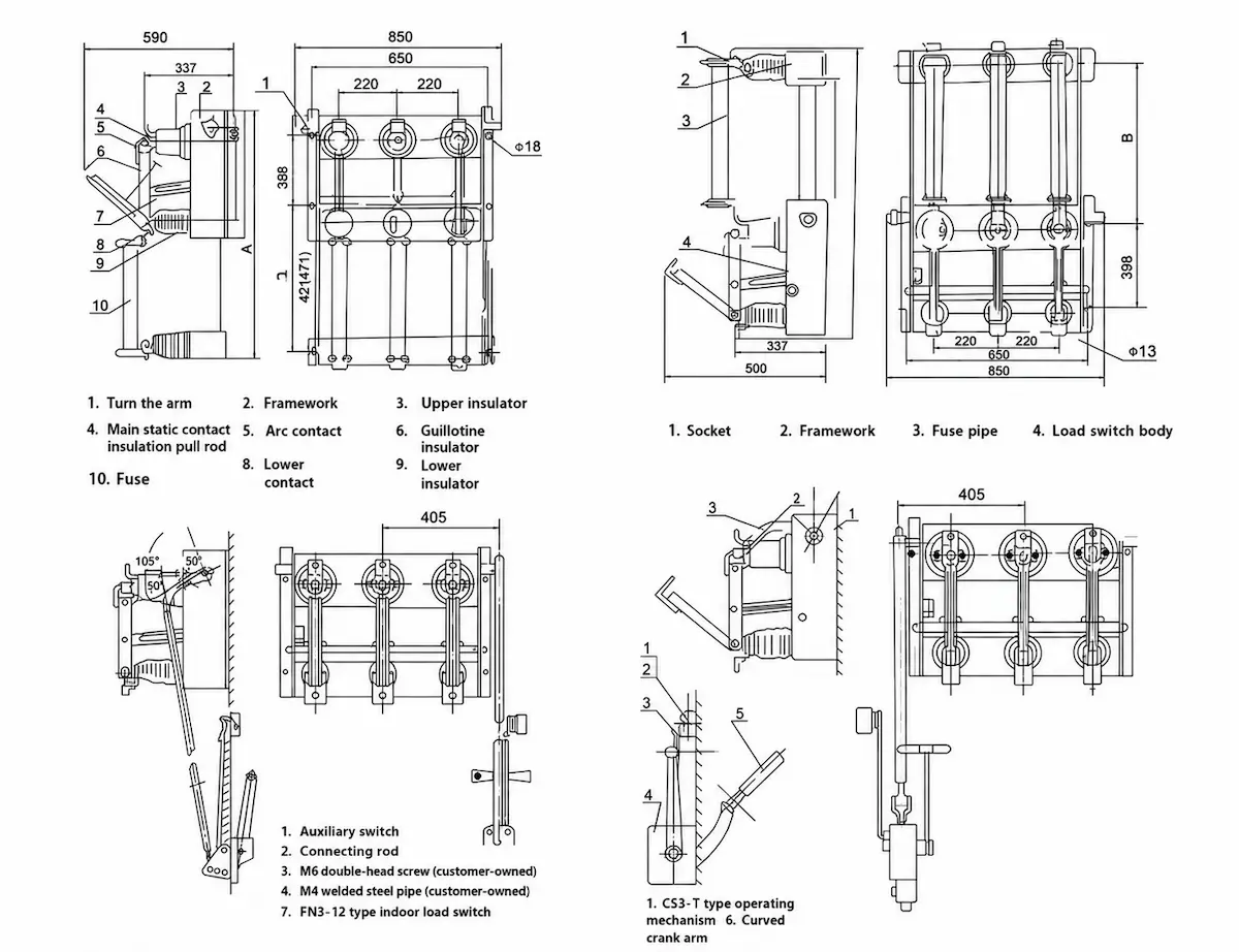 FN3-10R Load Break Switch 10kV 400A Indoor Isolator dimension