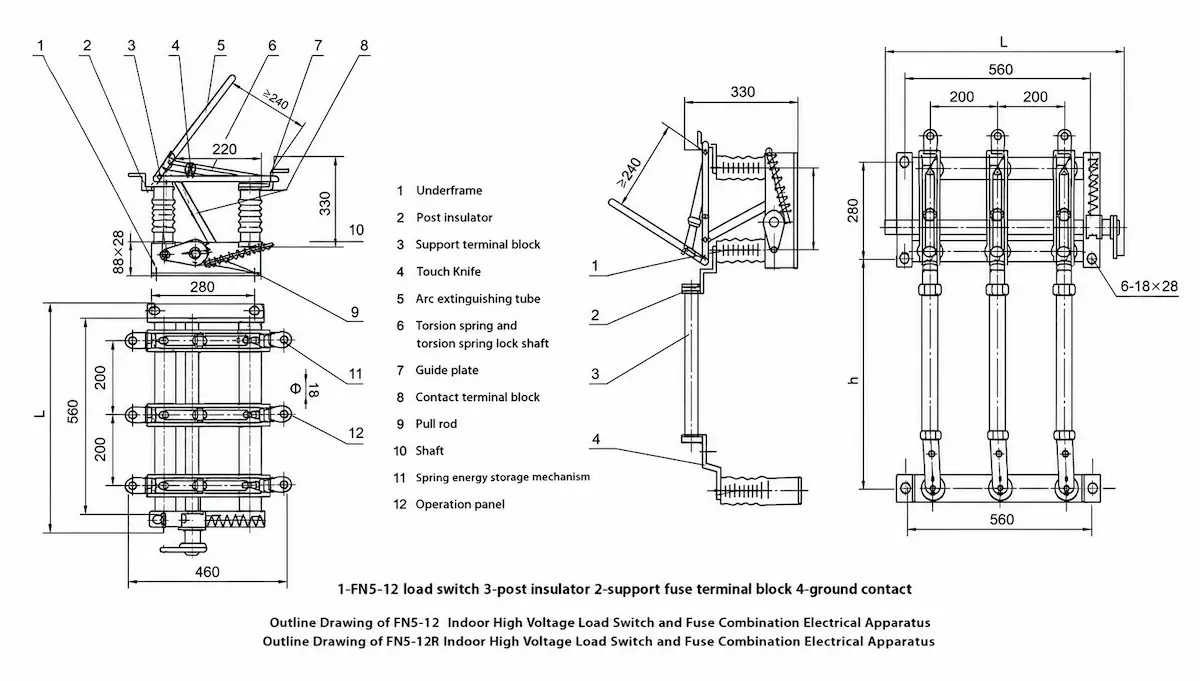 FN5-10RD-630A Indoor High Voltage Load Break Switch with Fuse Combination dimension