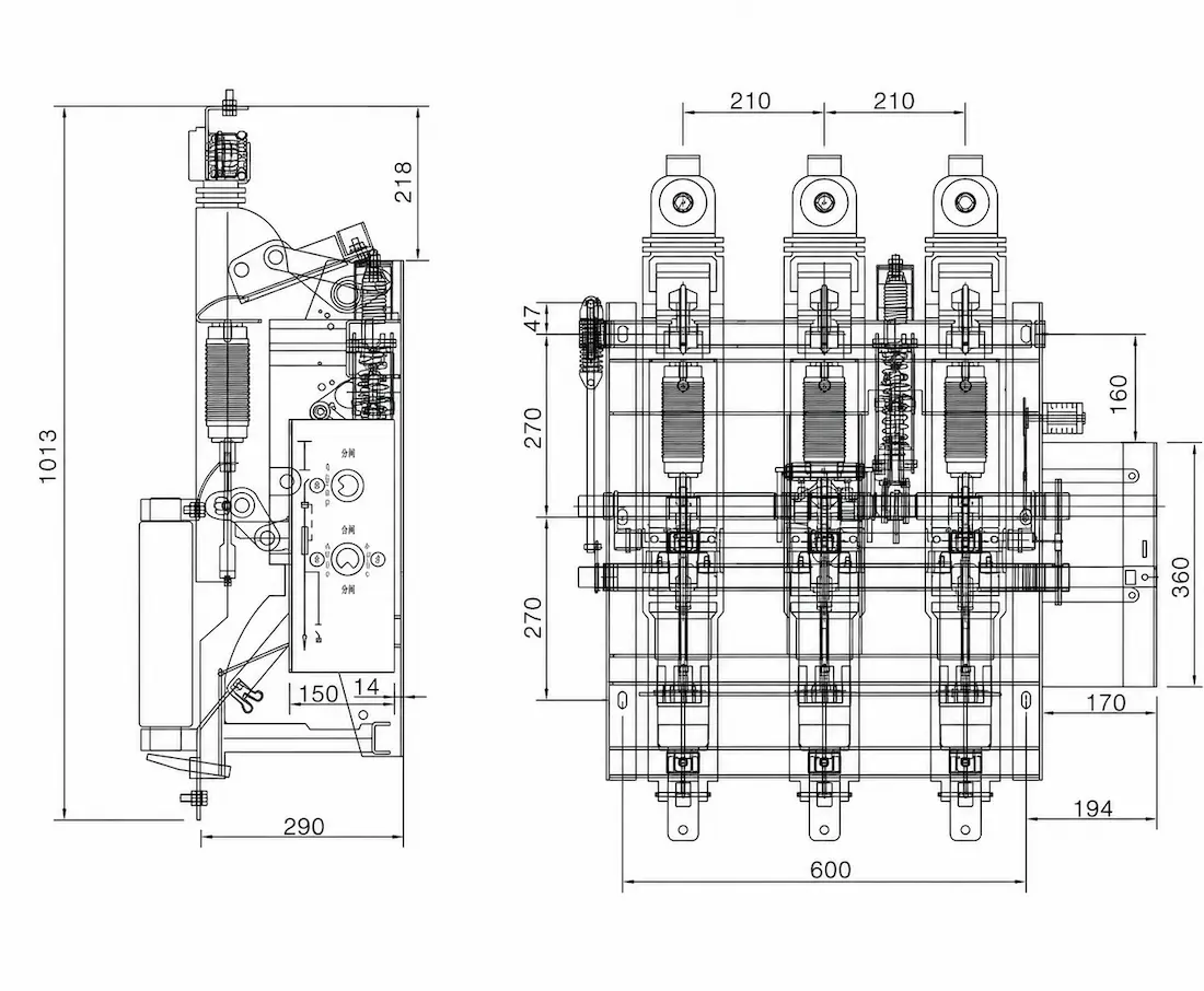 FZN61-12 Indoor High Voltage Vacuum Load Break Switch dimension