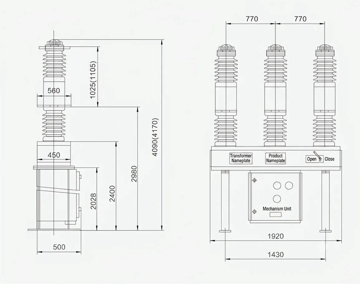 LW16-40.5-Outdoor-SF6-Circuit-Breaker- 40.5kV-dimension