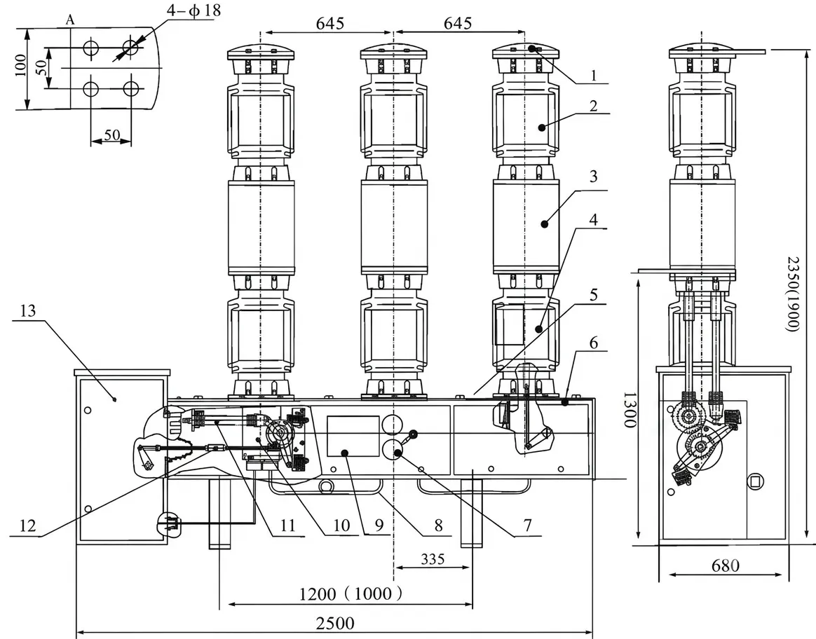 LW34-40.5-Sulfur-Hexafluoride-(SF6)-Circuit-Breaker-dimension