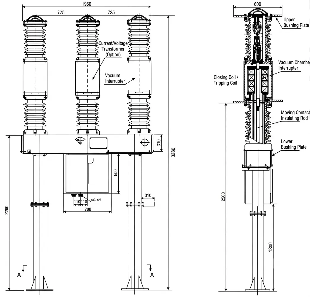 LW38-72.5KV-Outdoor-High-Voltage-SF6-Circuit-Breaker-dimension