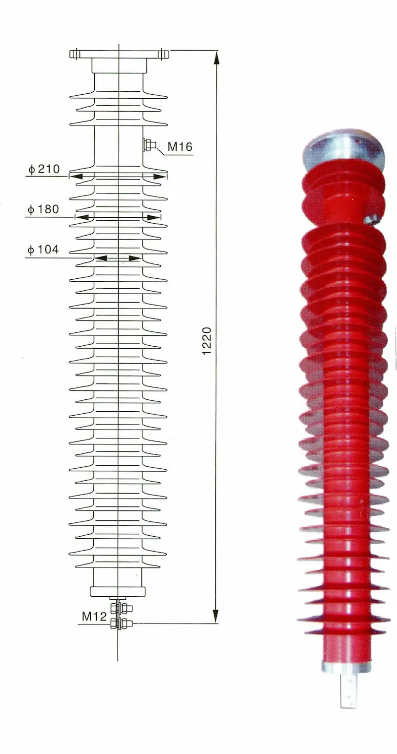 YH5WX-100-260 Inverted Type 110kV Gapless Line Arrester Composite Jacket MOA dimension