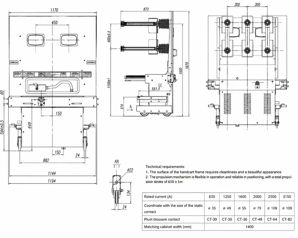 ZN85-40.5 40.5kV Isolation Handcart for High Voltage Systems dimension