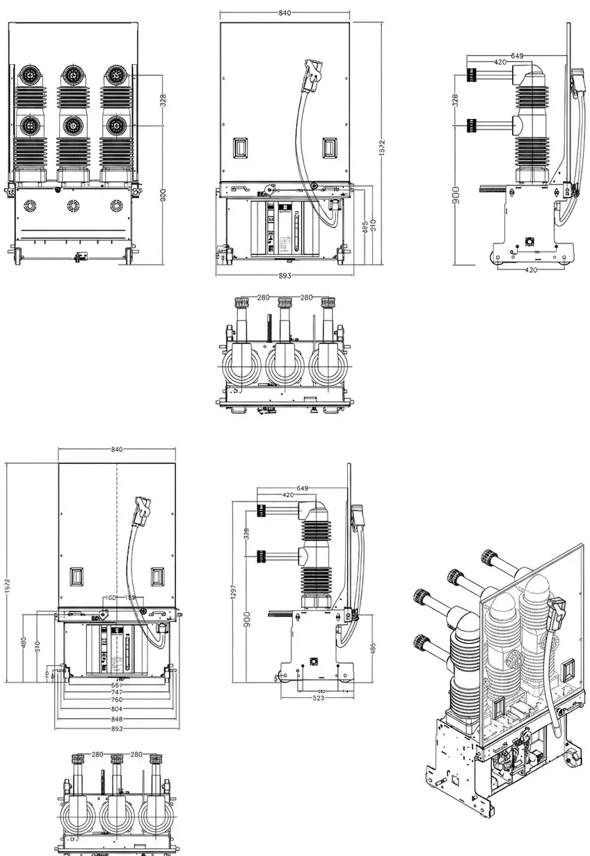 ZN85C-40.5-T2000-31.5 Indoor 40.5kV Vacuum Circuit Breaker dimension