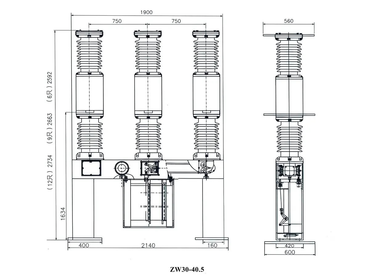 ZW30-40.5 Series Outdoor High-Voltage Vacuum Circuit Breaker dimension
