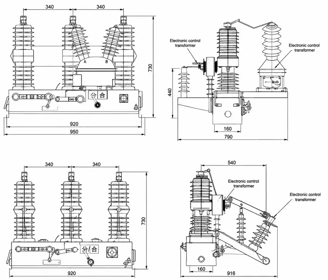 ZW32-12T-Integrated-Pole-Mounted-Vacuum-Circuit-Breaker dimension