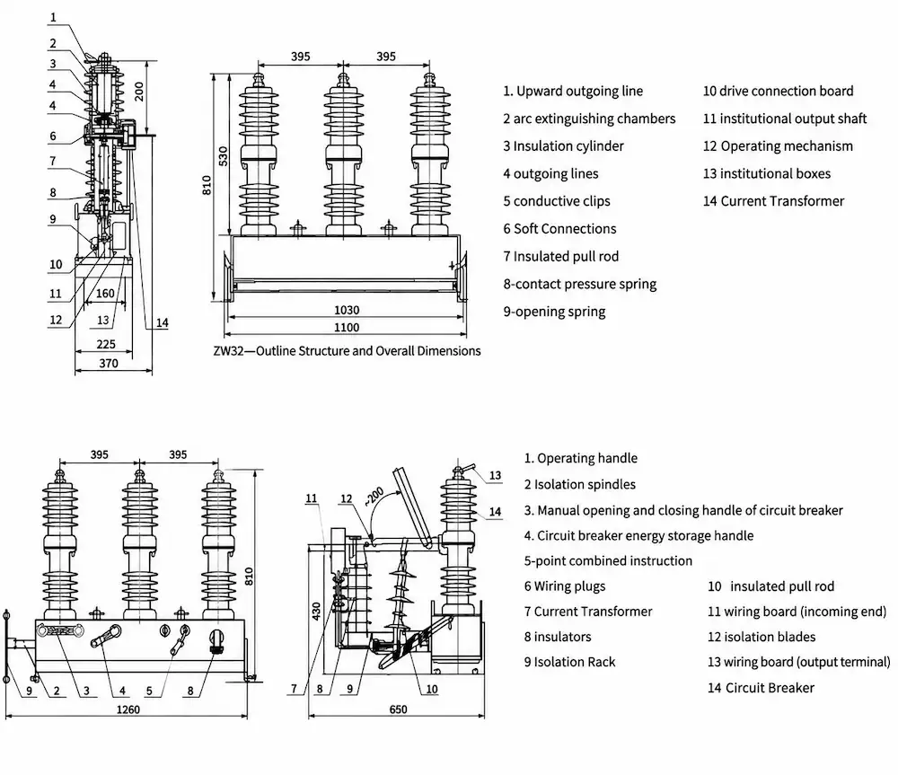 ZW32-24 Outdoor High-Voltage Vacuum Circuit Breaker dimension