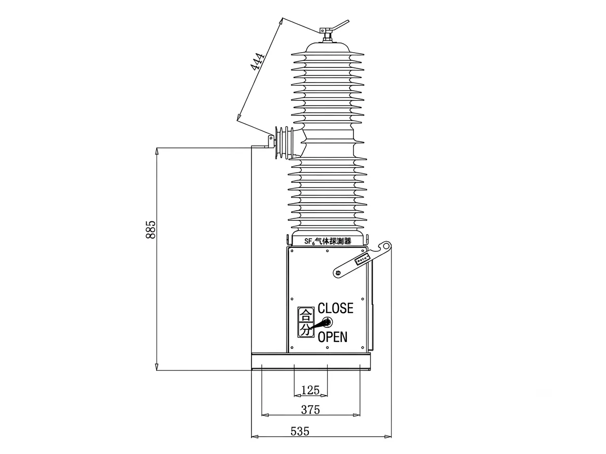 ZW32-40.5 (35kV) Single Pole Outdoor High Voltage Vacuum Circuit Breaker dimension